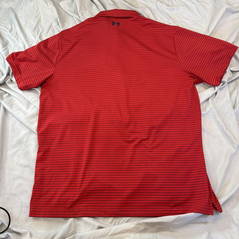 Under Armour Polo Shirt Mens XL Red Striped Short Sleeve Collared HeatGear Golf - Picture 5 of 5